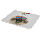 ペキンゲス犬とハートバレンタインデー カッティングボード (角)