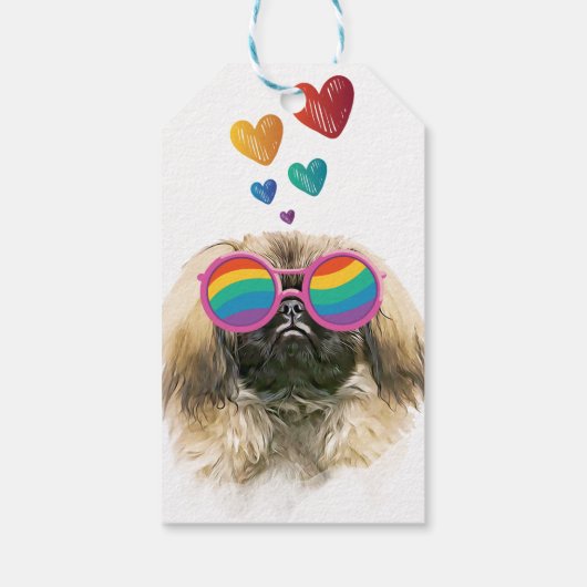 ペキンゲス犬とハートバレンタインデー ギフトタグ (裏面)