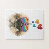 ペキンゲス犬とハートバレンタインデー ジグソーパズル (横)