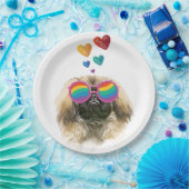 ペキンゲス犬とハートバレンタインデー ペーパープレート (パーティー)