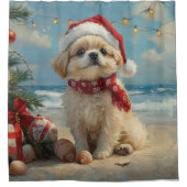 ペキンゲズドッグクリスマスヴィンテージビーチ シャワーカーテン (正面)