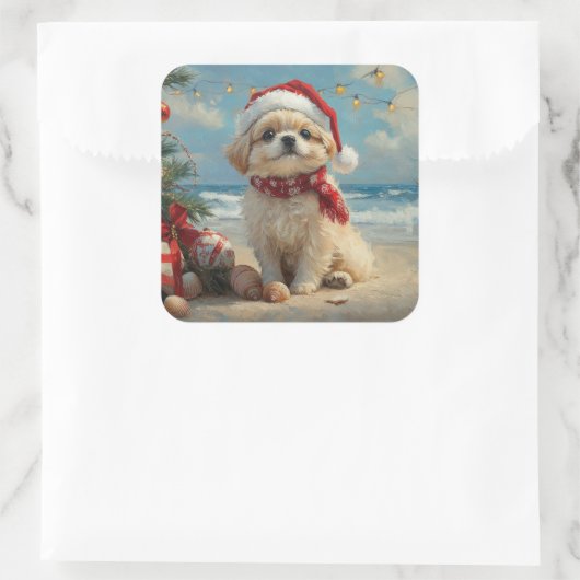 ペキンゲズドッグクリスマスヴィンテージビーチ スクエアシール (バッグ)