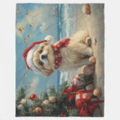 ペキンゲズドッグクリスマスヴィンテージビーチ フリースブランケット (正面)