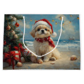 ペキンゲズドッグクリスマスヴィンテージビーチ ラージペーパーバッグ (正面)