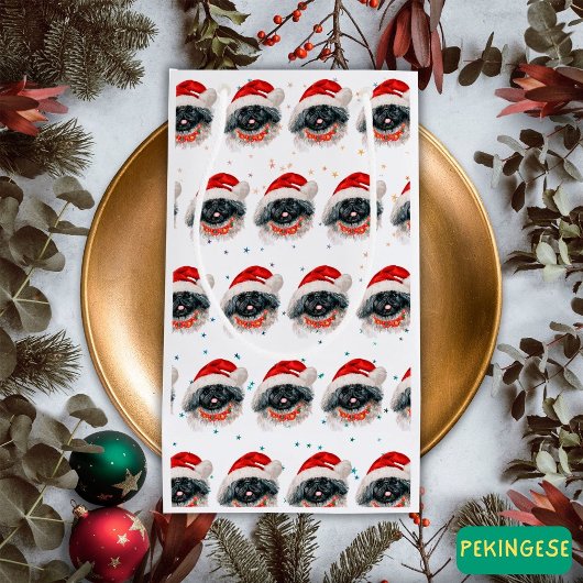 ペキン犬がクリスマススターを育てる スモールペーパーバッグ