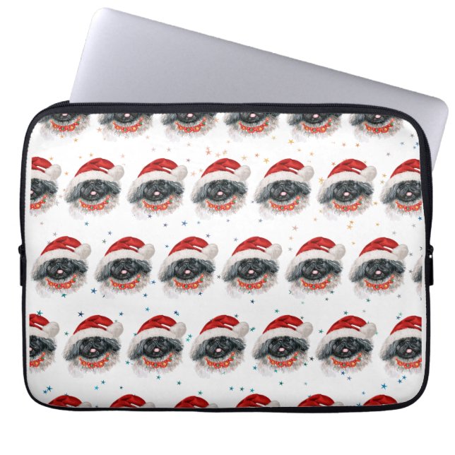 ペキン犬がクリスマススターを育てる ラップトップスリーブ (正面)