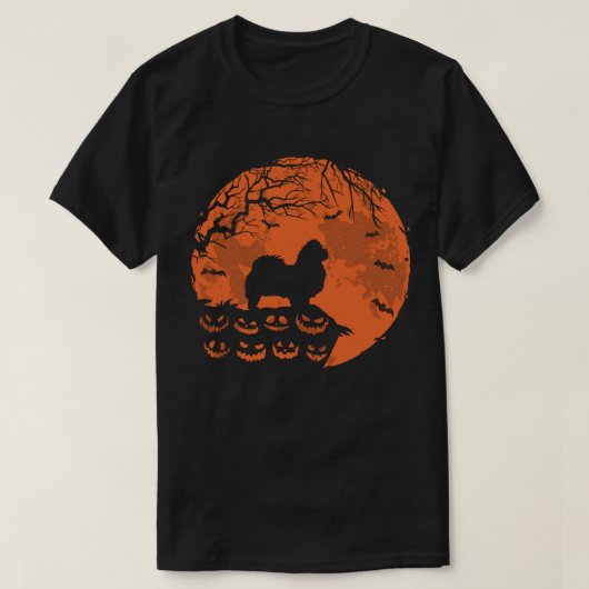 ペキン犬とムーンハロウィーン犬の恋人ギフト Tシャツ (デザイン正面)