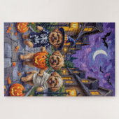 ペキン犬のトリックまたは治療ハロウィーンの衣装 ジグソーパズル (横)