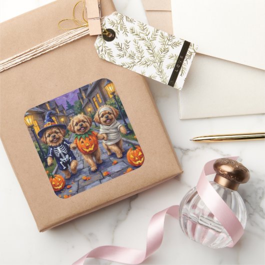 ペキン犬のトリックまたは治療ハロウィーンの衣装 スクエアシール (ギフト)