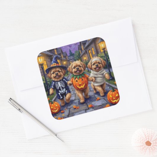 ペキン犬のトリックまたは治療ハロウィーンの衣装 スクエアシール (封筒)