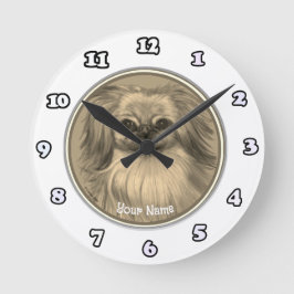 ペキン犬の時計 ラウンド壁時計