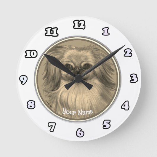 ペキン犬の時計 ラウンド壁時計 (正面)
