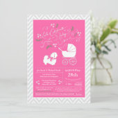 ペキン犬の赤ちゃんシャワーガールピンク 招待状 (スタンド正面)