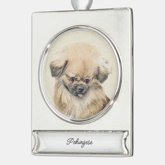 ペキン絵画ゲス – かわいいオリジナルドッグアートシルバー シルバープレートバナーオーナメント (左)