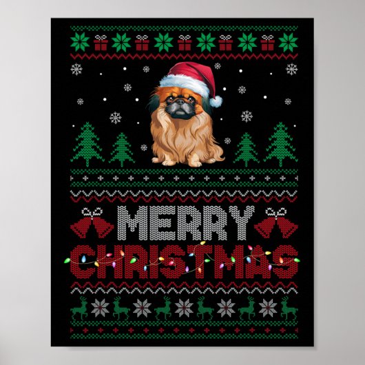 ペキン語愛犬家サンタハットクリスマスツリーリグ ポスター (正面)