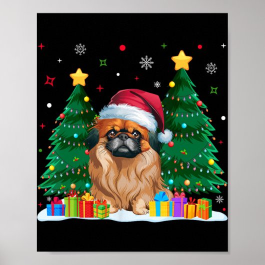 ペキン語愛犬家サンタハット醜いクリスマスススススススススウェア ポスター (正面)