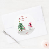 ペギーパーソナライズされたペンギン1stクリスマスステッカー ラウンドシール (封筒)