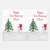 ペギーパーソナライズされたペンギン1stクリスマス ラッピングペーパーシート (正面3)