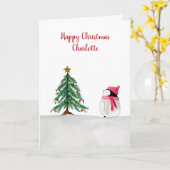 ペギー・ペンギンのクリスマスカード(お名前入) カード (黄色い花)