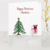 ペギー・ペンギンのパーソナライズクリスマスカード カード (黄色い花)