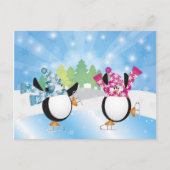 ペグイン姿スケートで滑るはがき ポストカード (正面)