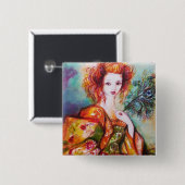 ペコの羽根をつけたロマンチックな女性 缶バッジ (正面&裏面)