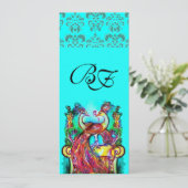 ペコックが恋に落ちたアクアブルーとターコイズのダマスクモノグラム 招待状 (スタンド正面)