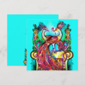 ペコックが愛に満ちた 赤 ティール 緑 水色 青 ウェディング 案内状 (正面/裏面)