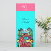 ペコックの恋愛 モノグラム ピンク ティール ブルー グリーン 招待状 (スタンド正面)