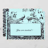 ペコックの愛を結婚式 黒青 ターコイズの招待状 招待状 (正面/裏面)