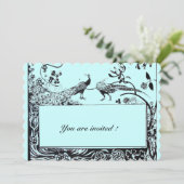 ペコックの愛を結婚式 黒青 ターコイズの招待状 招待状 (スタンド正面)