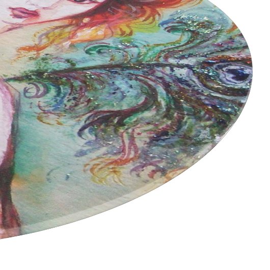 ペコックの羽根を持つロマンチックな女性 カッティングボード (角)