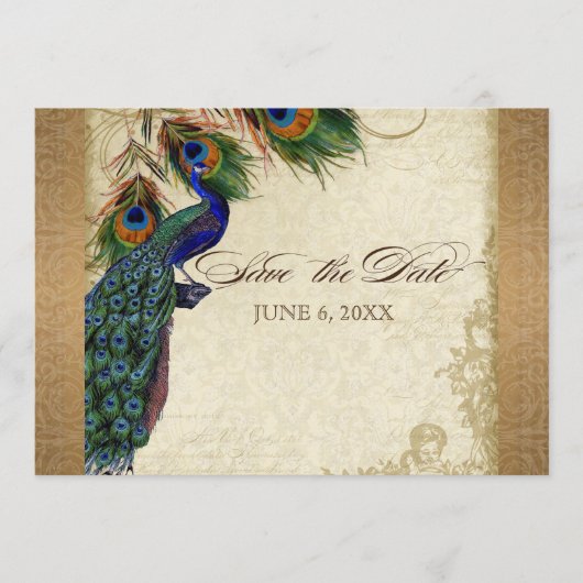 ペコック＆フェザーズ ヴィンテージゴールド ダマスク スワール セーブザデート (正面)