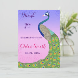 ペコーに因んだピンクとブルーのブライダルシャワー サンキューカード