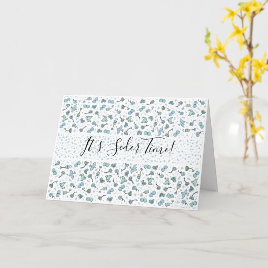 ペサハのお祝いカード　ユーモアあふれるセデルの時間 カード (黄色い花)