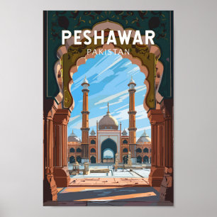 ペシャワーパキスタン旅行芸術ヴィンテージ ポスター