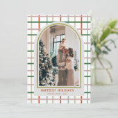 ペステル素朴カラーズプレイドフォトメリークリスマス シーズンカード (スタンド正面)