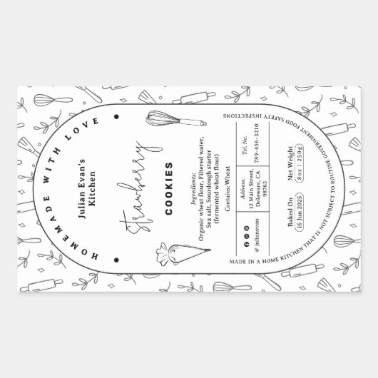 ペストリエレガントーベーキングツールコテージ法ラベル 長方形シール (正面)