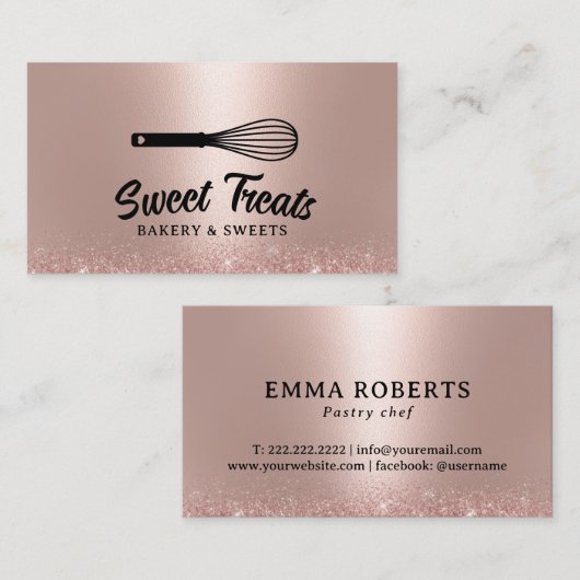 ペストリーウィスクロゴカップケーキベーカリーバラ金ゴールドケーキ 名刺 (正面/裏面)
