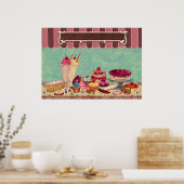 ペストリーカップケーキパティスリーベーカリーショップサイン ポスター (キッチン)