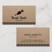 ペストリーカップケーキベーカリーかわいいブラックレースクラフト 名刺 (正面/裏面)