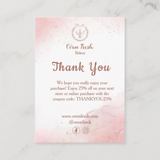 ペストリーケーキベーカリーグリッターバラ金ゴールドピンクドリップ エンクロージャーカード (裏面)