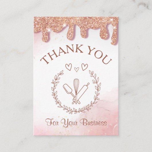 ペストリーケーキベーカリーグリッターバラ金ゴールドピンクドリップ エンクロージャーカード (正面)