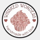 ペストリーケーキベーカリーグリッターバラ金ゴールドピンクドリップ ラウンドシール (正面)