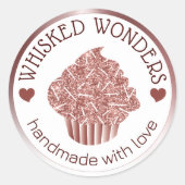 ペストリーケーキベーカリーグリッターバラ金ゴールドピンクドリップ ラウンドシール (正面)