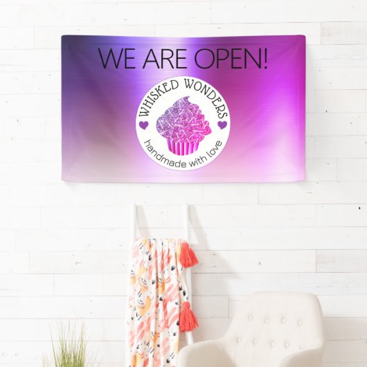 ペストリーケーキベーカリーグリッターピンクパープル 横断幕 (インサイチュ)