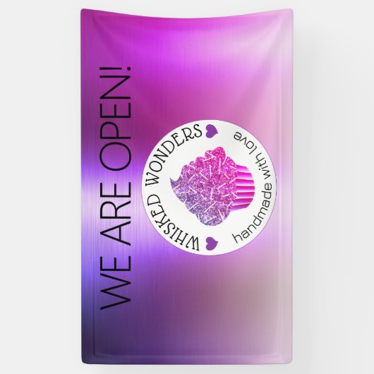 ペストリーケーキベーカリーグリッターピンクパープル 横断幕 (縦)