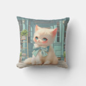 ペストリーショップでブルーボウ付きフワフワの子猫 クッション (正面)