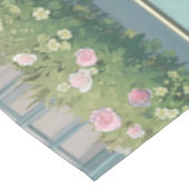 ペストリーショップでブルーボウ付きフワフワの子猫 テーブルクロス (アングル)