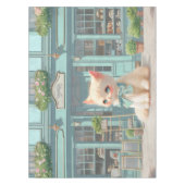 ペストリーショップでブルーボウ付きフワフワの子猫 テーブルクロス (正面)
